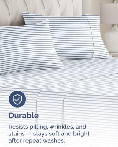 King Pillow Cases - 10 Pack Pillowcase Covers - 20" x 40" (Blue Stripes) - Image 4