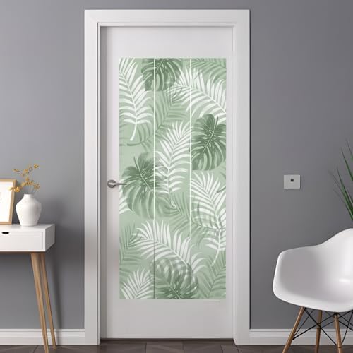 Window Privacy Film Frosted, Sage Green Palm Trees Tropical Non-Adhesive Static Cling Window Tint, Summer Beach Botanical Insulated Windows Frosted Films for Living Room, 35.4 x 78.7 Inches - Image 3