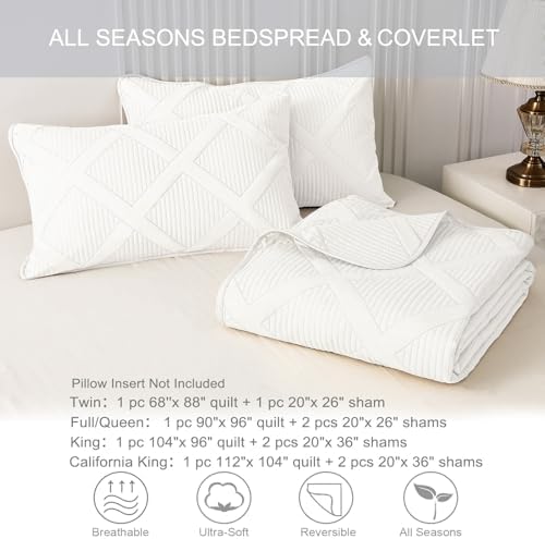 Exclusivo Mezcla 3-Piece Soft Quilts Queen Size Bedding Set, White - Image 6