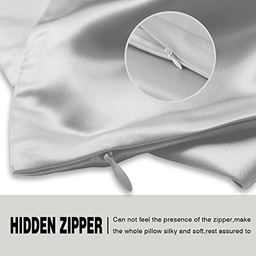 Suatien Mulberry Silk Pillow Cases 2 Pack King Size, Silver - Image 4
