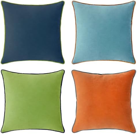 MONDAY MOOSE Decorative Throw Pillow Covers Cushion Cases, Set of 4 Soft Velvet Modern Double-Sided Designs, Mix and Match for Home Decor, Pillow Inserts Not Included (16x16 inch, Blue/Orange) by MondayMoose