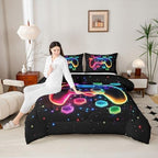 Game Consoles Kids Boys Reversible Comforter Set Twin Size,Gaming Bedding Sets Gamer Room Decor Gifts Galaxy 3D Neon Honeycomb Video Games Polyester Quilt Set,1 Pillowcase (Red Green Blue) - Image 2