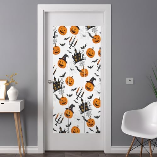 Window Privacy Film Frosted, Orange Pumpkins Halloween Non-Adhesive Static Cling Window Tint, Haunted Houses Bats Horror Insulated Windows Frosted Films for Living Room, 35.4 x 78.7 Inches - Image 3