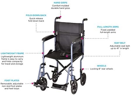 NOVA Medical Products Lightweight Transport/Wheelchair, Red, 1 Count - Image 6