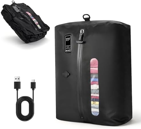 KXB Travel Vacuum Seal Bags with One-Button Suction, 34L Compression Packing Cubes for Carry-On Suitcase & Travel Backpack, Reusable IP67 Waterproof Vacuum Storage Kit for Luggage by Unknown