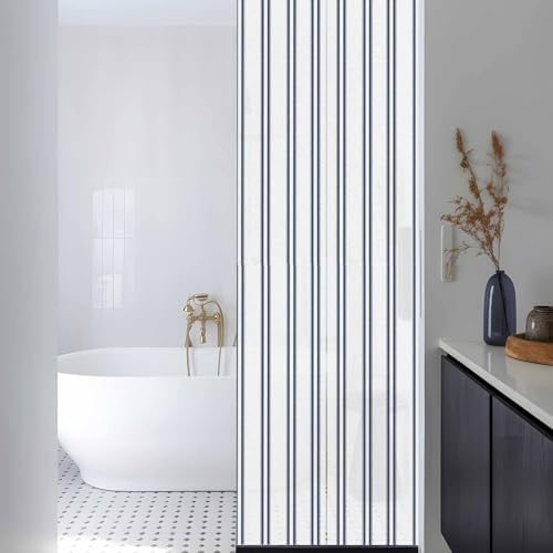 Window Privacy Film Frosted, Navy Blue Striped Reusable Static Cling Window Tints, Modern Vertical Stripes Minimalist Heat Control Windows Films for Offices, Balcony, 29.5 x 118 Inches - Image 3