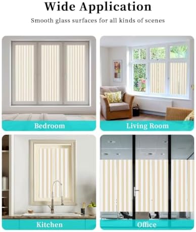 Window Privacy Film Frosted, Yellow Lines Non-Adhesive Static Cling Window Tint, Modern Vertical Striped Vintage Minimalist Insulated Windows Frosted Films for Living Room, 35.4 x 78.7 Inches - Image 7