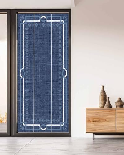 Window Privacy Film Frosted, Navy Blue Botanical Non-Adhesive Static Cling Window Tint, Vintage Florals Geometric Minimalist Insulated Windows Frosted Films for Living Room, 35.4 x 78.7 Inches - Image 5