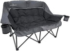 Black Sierra Double Loveseat Comfort Camping Couch, Oversized Folding Chair for Adults, 600‑lb Capacity, Plush Padded Heavy Duty Outdoor Seat with Cup Holders & Carry Bag for Beach, RV by BlackSierraEquipment