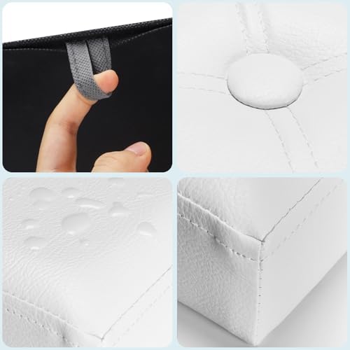 Bsketa Storage Ottoman Bench,17 Inch Folding Leather Foot Rest Stool, White - Image 6