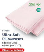 King Pillow Cases - 6 Pack Pillowcase Covers - 20" x 40" (Lavender Pink) - Image 2