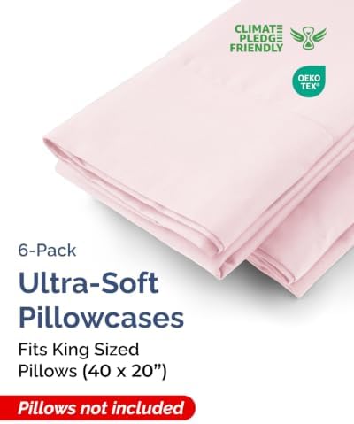 King Pillow Cases - 6 Pack Pillowcase Covers - 20" x 40" (Lavender Pink) - Image 2