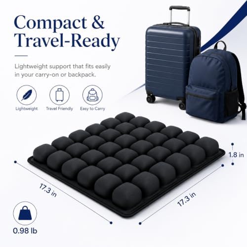 Inflatable Travel Seat Cushion with Built-in Pump - Compact Airplane Seat Cushion for Long Flights - Ergonomic Air Pad for Car, Stadium Bleachers & Desk Chair Comfort (Dark) - Image 2