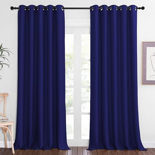 NICETOWN Blackout Curtains 84 Inch Length, Thermal Insulated Curtains for Bedroom Grommet Energy Saving Room Darkening Drapes for Living Room Window, 1 Panel, Navy Blue, 66" W x 102" L by NICETOWN