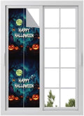 Window Privacy Film Frosted, Halloween Reusable Static Cling Window Tints, Blue Spooky Pumpkin Ghost Moonlight Castle Heat Control Windows Films for Offices, Balcony, 29.5 x 118 Inches by Unknown