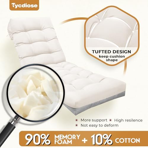 Outdoor Lounge Chair Cushion, Waterproof Replacement Chaise Lounge Cushions for Outdoor Furniture Thickened 71 x 22 x 4.7 Inches Non-Slip Patio Pool Lounge Chair Cushions with Ties (Cream) - Image 6