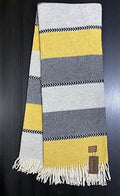 Eikei Merino Wool Throw Blanket Geo Wide Stripe Pattern Fringe Trim Soft Woolen Afghan Style Lightweight Machine Washable Cabana Stripes Scandi Style (Mustard and Grey, 55Wx78L) by EikeiHome