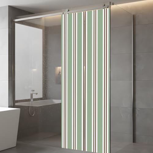Window Privacy Film Frosted, Green Brown Striped Static Cling Door Window Covering, Modern Farmhouse Vertical Stripes UV Blocking Windows Film for Office, Hotel, Bedroom, 29.5 x 78.7 Inches - Image 5