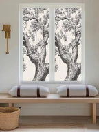 Window Privacy Film Frosted, Vintage Botanical Reusable Static Cling Window Tints, Antique Foliage Tree Rustic Heat Control Windows Films for Offices, Balcony, 29.5 x 118 Inches - Image 5