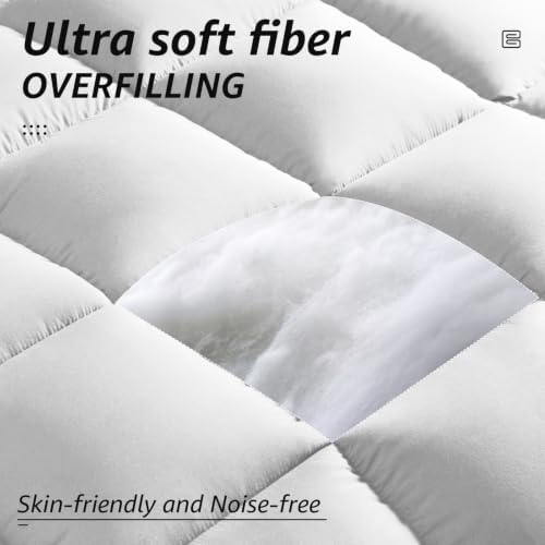 HYLEORY All Season California King Size Bed Comforter - Cooling Goose Down Alternative Quilted Duvet Insert with Corner Tabs - Winter Warm - Machine Washable - White - Image 6
