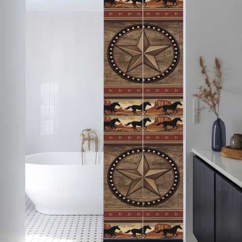 Window Privacy Film Frosted, Texas Star Rustic Reusable Static Cling Window Tints, Farmhouse Western Horse Wood Grain Heat Control Windows Films for Offices, Balcony, 29.5 x 118 Inches - Image 3