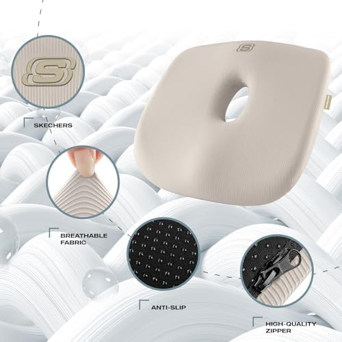 Skechers Seat Cushion Memory Foam,Donut Pillow Office Chair Cushion for Tailbone Pain Relief,Butt Pillow for Office Chair,Car seat Cushion,Long Sitting Office Workers,and Car Drivers,Beige - Image 3