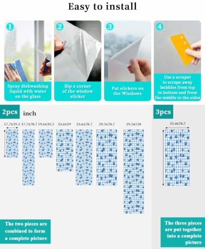 Window Privacy Film Frosted, Blue Blueberry Reusable Static Cling Window Tints, Checkered Fruits Farmhouse Art Heat Control Windows Films for Offices, Balcony, 29.5 x 118 Inches - Image 4