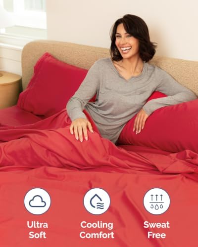 Flex Top Split Head King 6 Piece Sheet Set - Breathable & Cooling - Red - Image 6