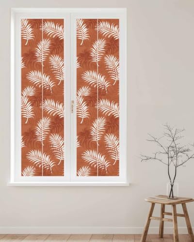 Window Privacy Film Frosted, Burnt Orange Leaves Reusable Static Cling Window Tints, Middle Century Tropical Monstera Heat Control Windows Films for Offices, Balcony, 29.5 x 118 Inches - Image 2