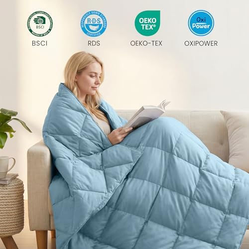 Joysoul Down Throw Blankets, Lightweight Feather Down Throw for Indoor and Outdoor Duvet Insert, Camping, Travel, Couch, Soft Throw Medium Warm, Blue (50" x 70") - Image 3