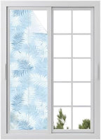 Window Privacy Film Frosted, Light Blue Botanical Reusable Static Cling Window Tints, Summer Palm Leaves Foliage Tropical Heat Control Windows Films for Offices, Balcony, 29.5 x 118 Inches by Unknown