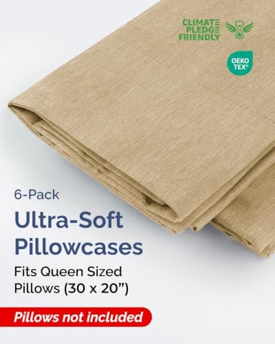 Queen Pillow Cases - 6 Pack Pillowcase Covers - 20" x 30" (Heathered Tan) - Image 2