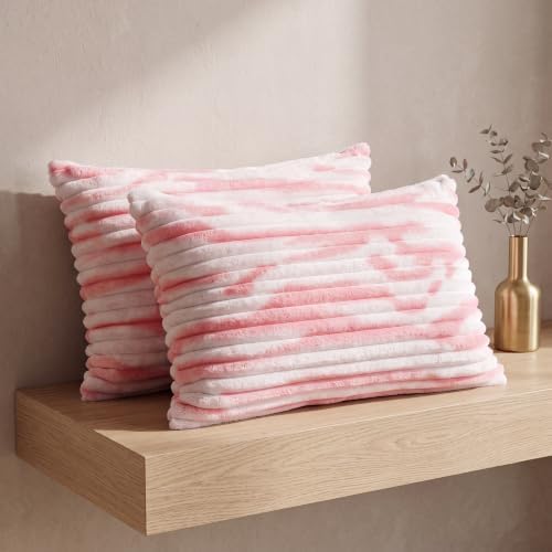 Bedorm Faux Fur Pillowcases Set of 2 King Size Plush Fluffy Pillow Cover Ivory and Pink, Zipper Closure - Image 6