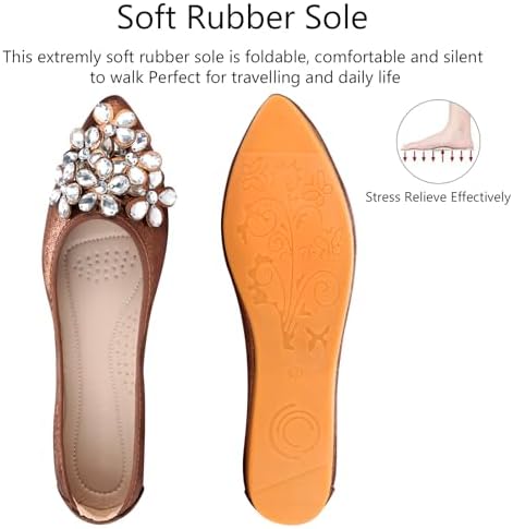 KUNWFNIX Women Ballet Flats Rhinestone Wedding Ballerina Shoes Foldable Sparkly Comfort Slip on Flat Shoes - Image 4