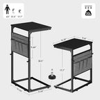 Vagusicc C Shaped End Table, Set of 2 Tall Side Table for Couch, Adjustable Height Small Couch Side Table for Small Spaces, End Table Slide Under Sofa Table TV Tray Arm Table for Living Room, Black - Image 3