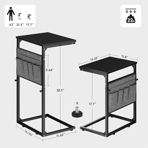 Vagusicc C Shaped End Table, Set of 2 Tall Side Table for Couch, Adjustable Height Small Couch Side Table for Small Spaces, End Table Slide Under Sofa Table TV Tray Arm Table for Living Room, Black - Image 3