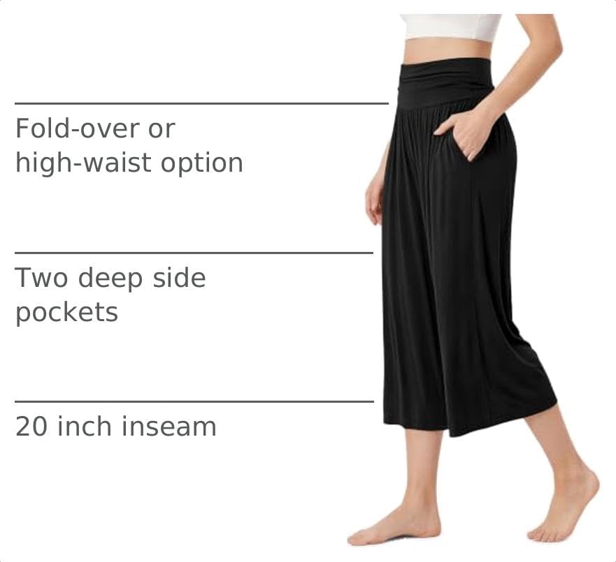 ODODOS Women's Wide Leg Palazzo Lounge Cropped Pants with Pockets Light Weight Comfy Pajama Capri Pants-20/22"/ 24" Inseam - Image 4