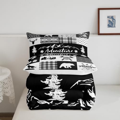Castle Fairy Hunting Adventure Comforter Set Queen Size,Deer Antler Bear Pine Patchwork Bedding Set for Women Adult,Arrow Lodge Boho Aztec Camper Grid Luxury Bed Duvet Insert, 2 Pillowcases - Image 5