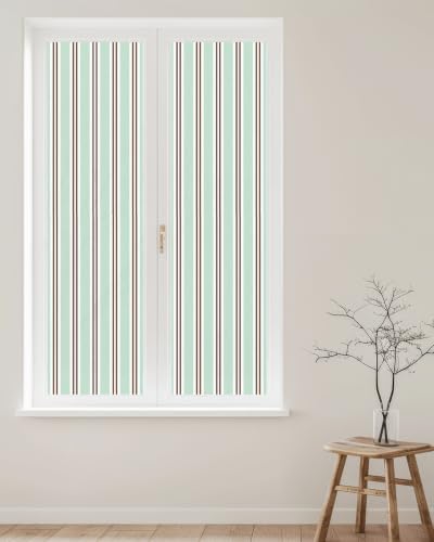 Window Privacy Film Frosted, Light Green Brown Striped Reusable Static Cling Window Tints, Modern Farmhouse Vertical Stripes Heat Control Windows Films for Offices, Balcony, 29.5 x 118 Inches - Image 2