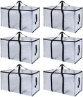 6 Pack Moving Bags Heavy Duty, Extra Large Moving Bags, Moving Supplies, Storage Bags with Handles and Zippers, Waterproof Totes for Storage Space Saving Packaging Shipping and Travel(Clear） by STOWM
