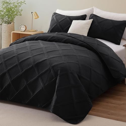 Exclusivo Mezcla 3-Piece Soft Quilt King Size Bedding Set, Black - Image 2