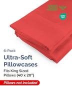 King Pillow Cases - 6 Pack Super Soft Pillowcase Covers - 20" x 40" (Red) - Image 2