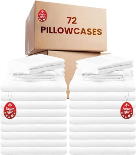 Belem Bulk Pillow Cases(72 Pack) -Queen Size Envelope Closure Pillow Protectors(21x31) -Polycotton White Pillow Cases Bulk -300 TC- Bedding Essentials -Ideal for Hotels, Hospitals, Vacation Rentals by Belem