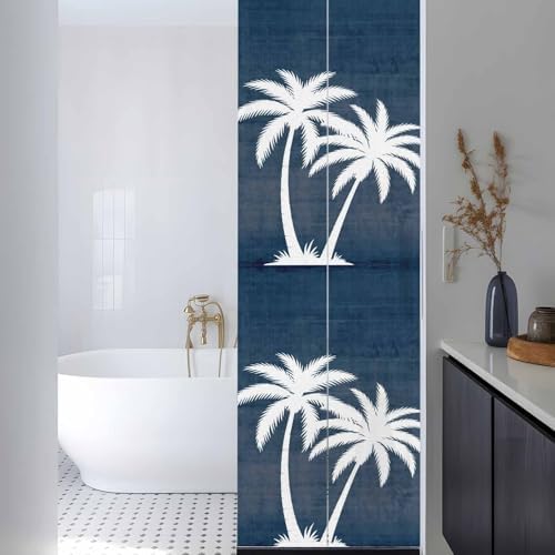 Window Privacy Film Frosted, Navy Blue Palm Trees Reusable Static Cling Window Tints, Summer Coastal Tropical Botanical Heat Control Windows Films for Offices, Balcony, 29.5 x 118 Inches - Image 3