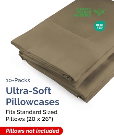 Standard Pillow Cases - 10 Pack Soft Pillowcase Covers - 20" x 26" (Khaki) - Image 2