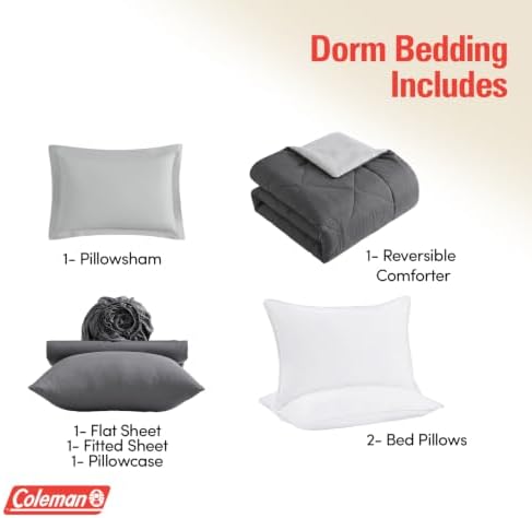 Coleman Comforter Set Full Size Reversible Bed-in-a-Bag– Double-Sided Color Options, All-Season Comforter + Shams + Sheets – Perfect for Home, Cabin or Camp Use, Silver/Gray - Image 4