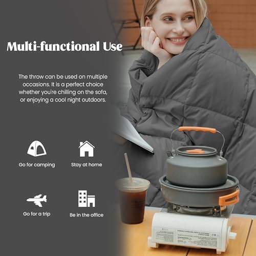 puredown® Soft Feather Down Throw Blanket Lightweight Packable Couch Throw for Indoor and Outdoor Use, Throw 50"X70", Gray, 12oz - Image 4