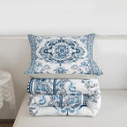 Erosebridal Vintage Floral King Comforter Set - Light Blue and White Flower Bedding Sets for Kids Adults | Retro Aesthetic Flowers Bed Set | Farmhouse Room Decor with 2 Pillowcases - Image 7