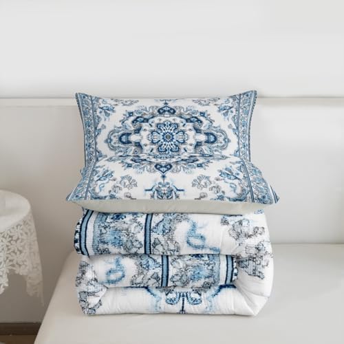 Erosebridal Vintage Floral King Comforter Set - Light Blue and White Flower Bedding Sets for Kids Adults | Retro Aesthetic Flowers Bed Set | Farmhouse Room Decor with 2 Pillowcases - Image 7