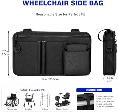 Wheelchair Side Bag for Porto Mobility Ranger Quattro, Armrest Storage Organizer Pouch with Multiple Pockets & Cup Holder for Wheelchairs, Walkers & Mobility Scooters - Image 6